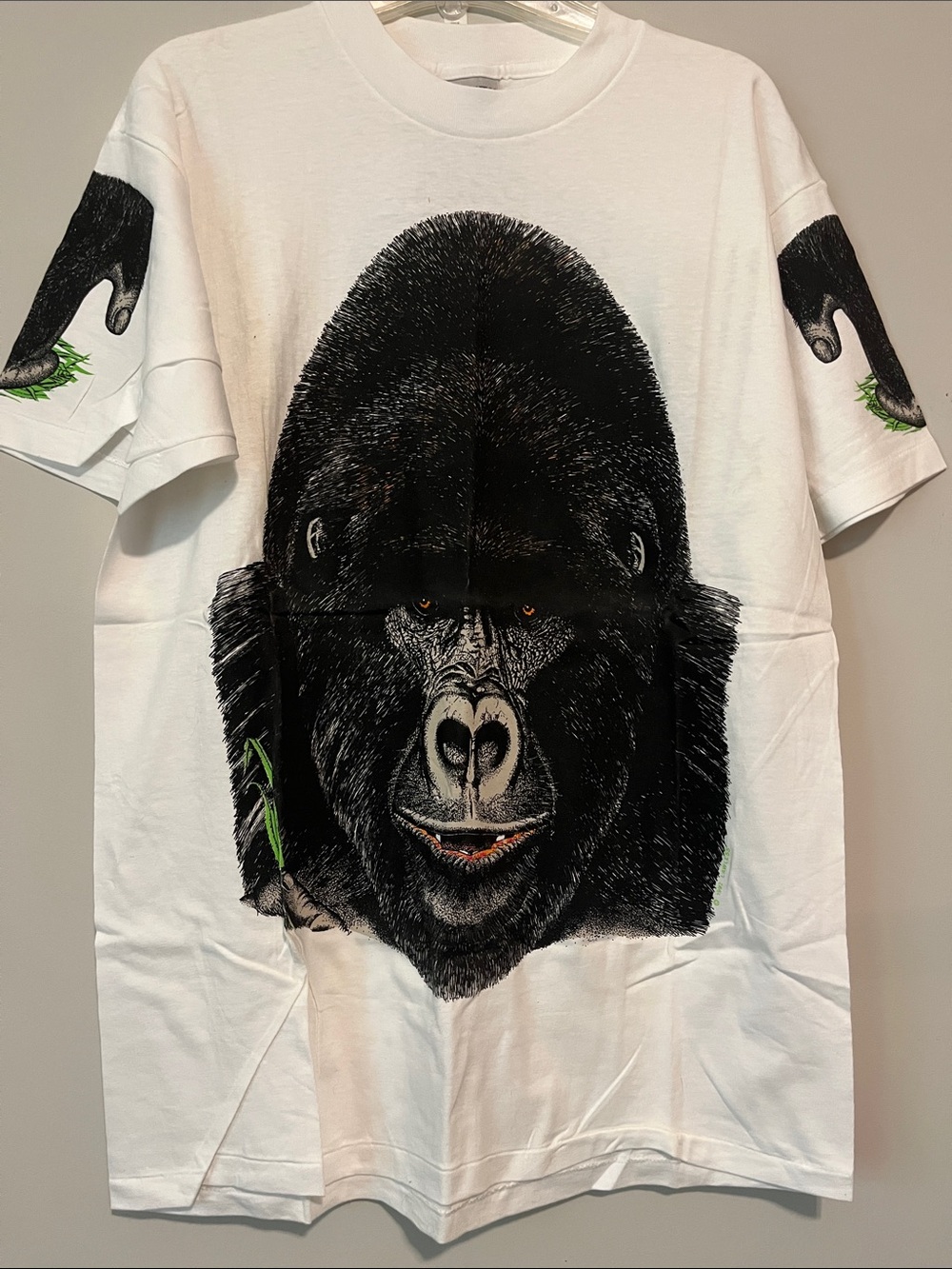 White Short-Sleeve Tee with Black Gorilla Graphic